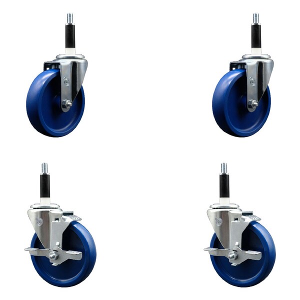 Service Caster 5'' Solid Poly Wheel Swivel 7/8'' Expanding Stem Caster Set 2 Brakes, 4PK SCC-EX20S514-SPUS-2-TLB-2-78 - main